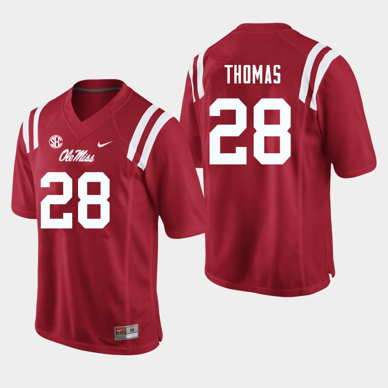 Men #28 Damarcus Thomas Ole Miss Rebels College Football Jerseys Sale-Red